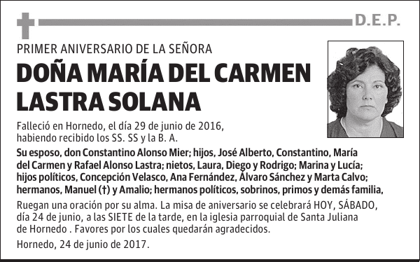 DOÑA MARÍA DEL CARMEN LASTRA SOLANA