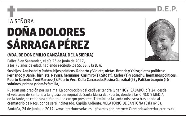 Da. DOLORES SÁRRAGA PÉREZ