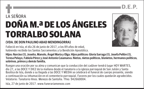 DOÑA Mª DE LOS ÁNGELES TORRALBO SOLANA