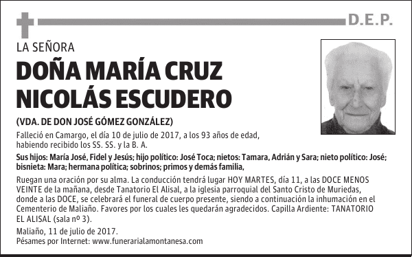 DOÑA MARÍA CRUZ NICOLÁS ESCUDERO