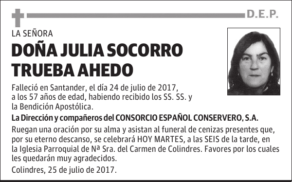 DOÑA JULIA SOCORRO TRUEBA AHEDO