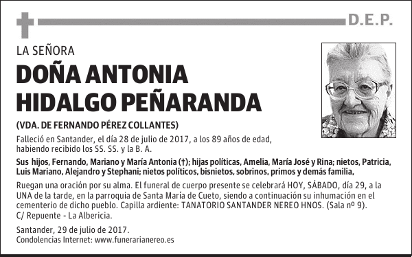 DOÑA ANTONIA HIDALGO PEÑARANDA