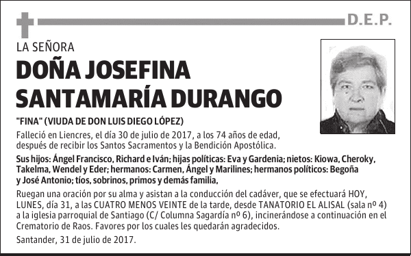 DOÑA JOSEFINA SANTAMARÍA DURANGO
