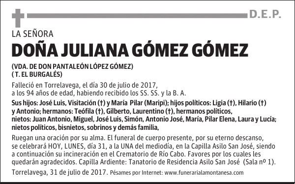 DOÑA JULIANA GÓMEZ GÓMEZ