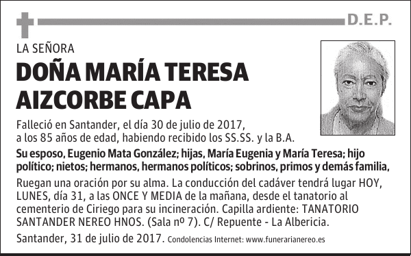 DOÑA MARIA TERESA AIZCORBE CAPA