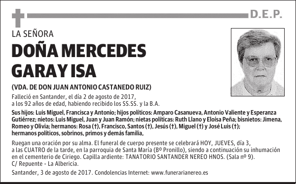 DOÑA MERCEDES GARAY ISA