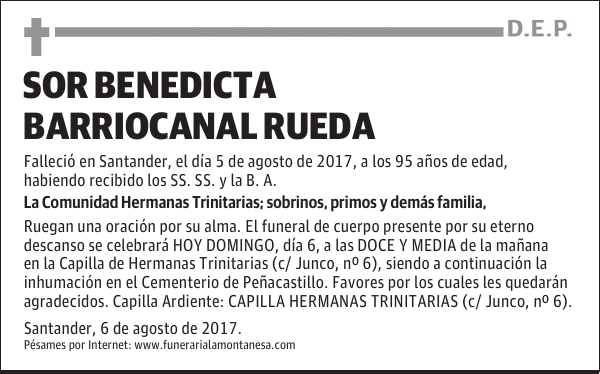 SOR BENEDICTA BARRIOCANAL RUEDA