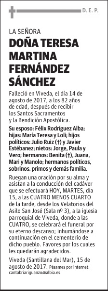 DOÑA TERESA MARTINA FERNANDEZ SÁNCHEZ
