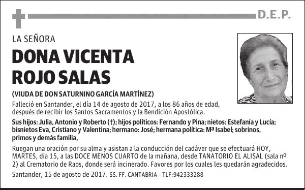 DOÑA VICENTA ROJO SALAS