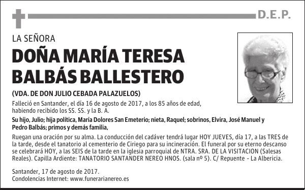 DOÑA MARÍA TERESA BALBÁS BALLESTERO