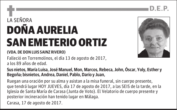 DOÑA AURELIA SAN EMETERIO ORTIZ