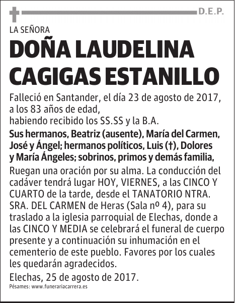 DOÑA LAUDELINA CAGIGAS ESTANILLO