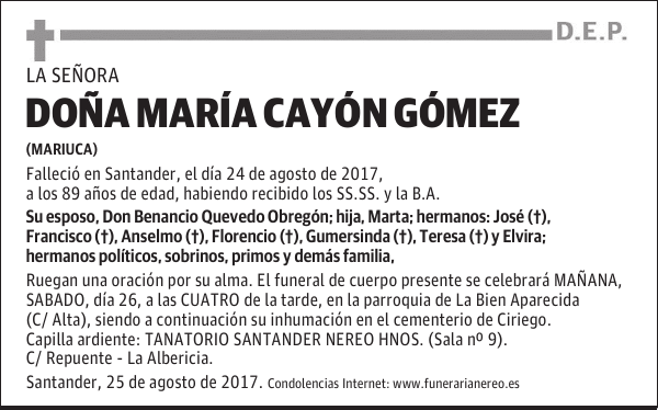 DOÑA MARIA CAYON GOMEZ