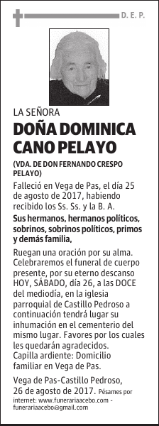 Dña. Dominica Cano Pelayo
