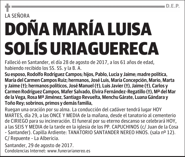 DOÑA MARÍA LUISA SOLÍS URIAGUERECA