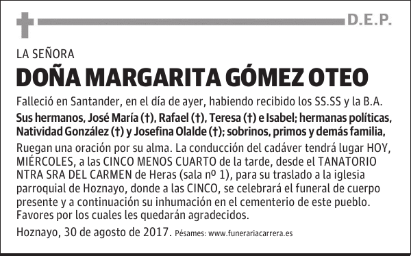 DOÑA MARGARITA GÓMEZ OTEO
