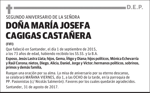 DOÑA MARÍA JOSEFA CAGIGAS CASTAÑERA
