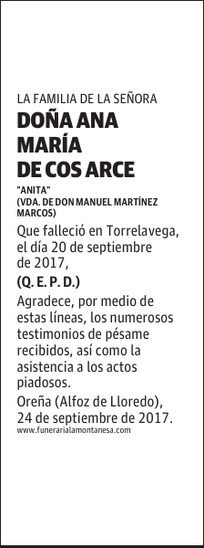 DOÑA ANA MARÍA DE COS ARCE