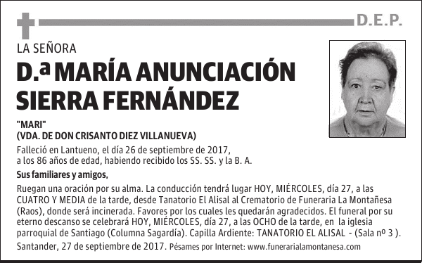 DOÑA MARIA ANUNCIACIÓN SIERRA FERNÁNDEZ