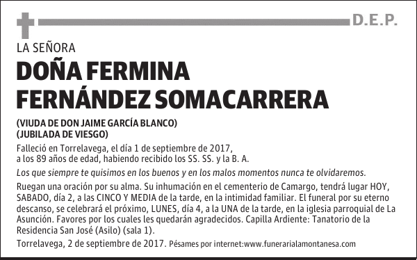 DOÑA FERMINA FERNÁNDEZ SOMACARRERA