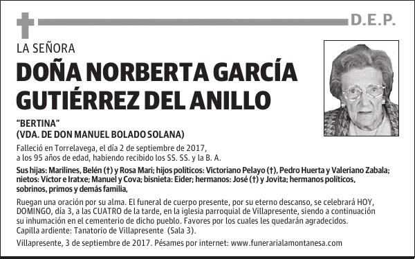 DOÑA NORBERTA GARCIA GUTIEREZ DEL ANILLO