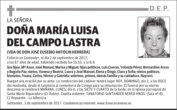 DOÑA MARIA LUISA DEL CAMPO LASTRA