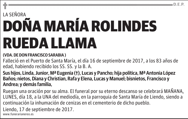 DOÑA MARÍA ROLINDES RUEDA LLAMA