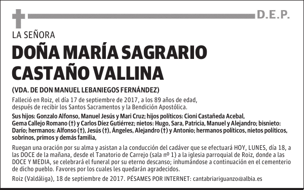 DOÑA MARÍA SAGRARIO CASTAÑO VALLINA