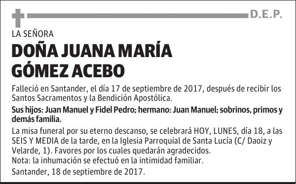 DOÑA JUANA MARÍA GÓMEZ ACEBO