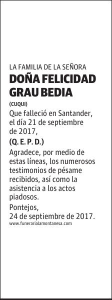 DOÑA FELICIDAD GRAU BEDIA