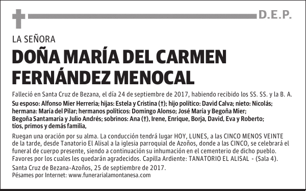 DOÑA MARIA DEL CARMEN FERNÁNDEZ MENOCAL