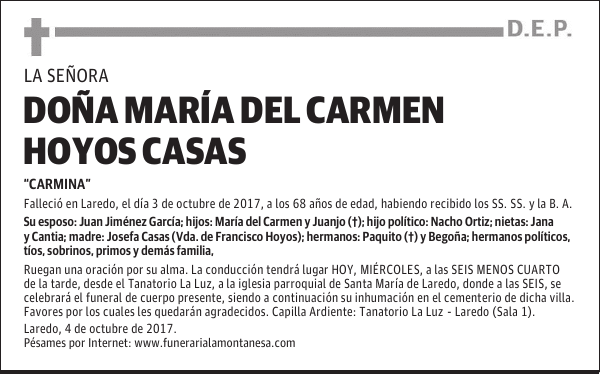 DOÑA MARÍA DEL CARMEN HOYOS CASAS