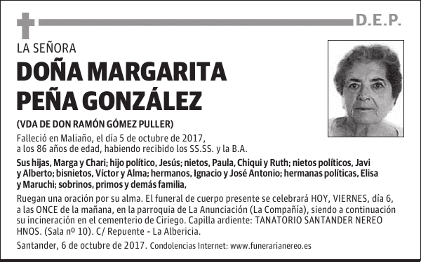 DOÑA MARGARITA PEÑA GONZALEZ