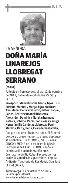 DOÑA MARÍA LINAREJOS LLOBREGAT SERRANO