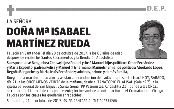 DOÑA Mº ISABAEL MARTÍNEZ RUEDA