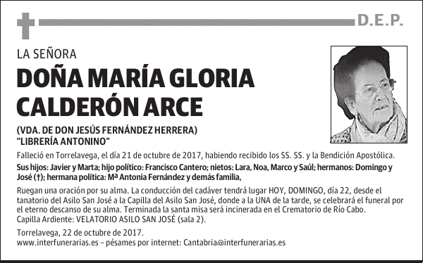 DOÑA MARÍA GLORIA CALDERÓN ARCE