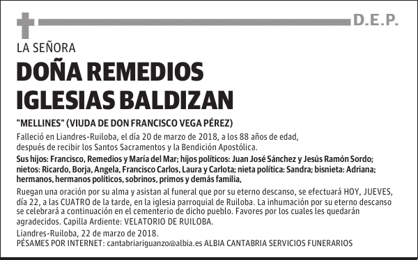 DOÑA REMEDIOS IGLESIAS BALDIZAN