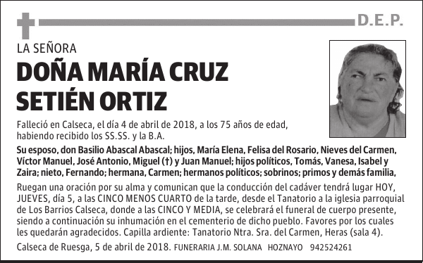 DOÑA MARÍA CRUZ SETIÉN ORTIZ