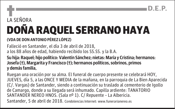 DOÑA RAQUEL SERRANO HAYA