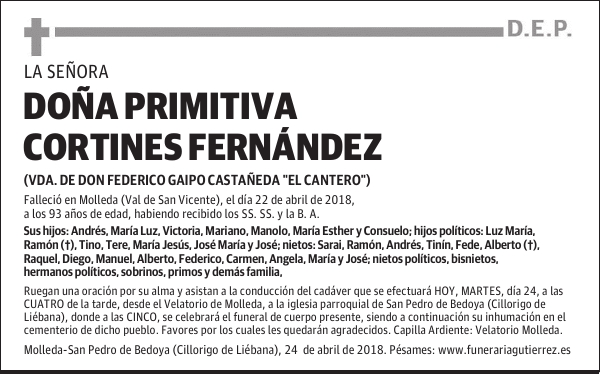 Dña. PRIMITIVA CORTINES FERNÁNDEZ