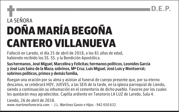 Dª MARÍA BEGOÑA CANTERO VILLANUEVA