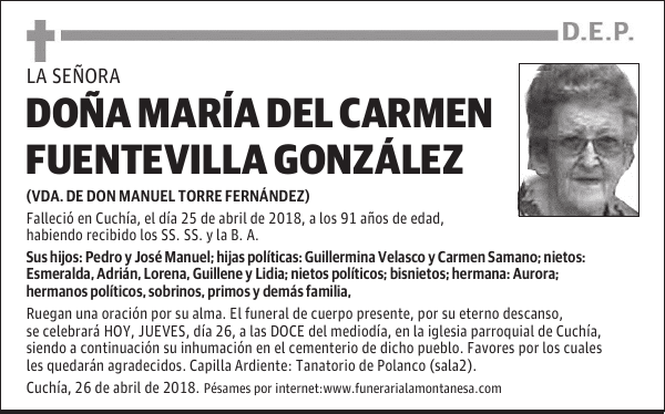 DOÑA MARÍA DEL CARMEN FUENTEVILLA GONZÁLEZ