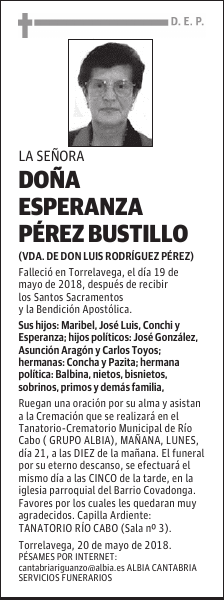 DOÑA ESPERANZA PÉREZ BUSTILLO