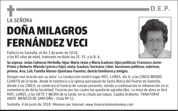 DOÑA MILAGROS FERNÁNDEZ VECI