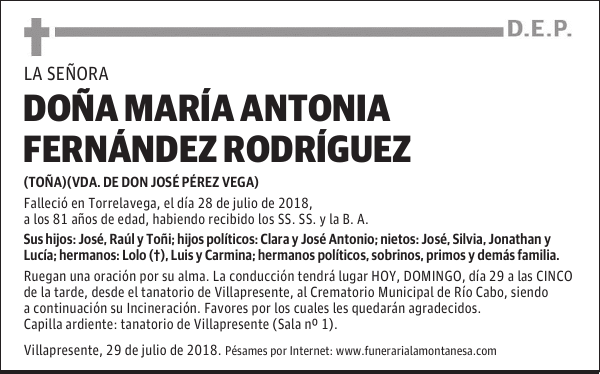 DOÑA MARÍA ANTONIA FERNÁNDEZ RODRÍGUEZ