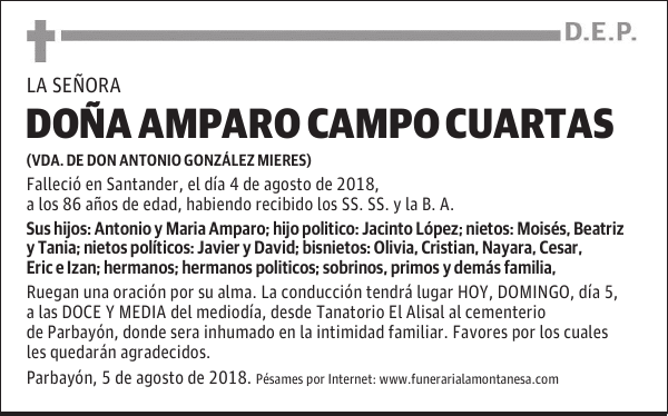 DOÑA AMPARO CAMPO CUARTAS
