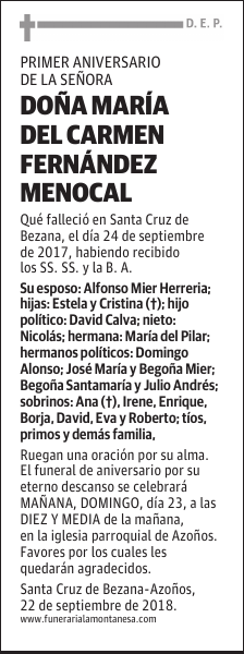 DOÑA MARIA DEL CARMEN FERNANDEZ MENOCAL
