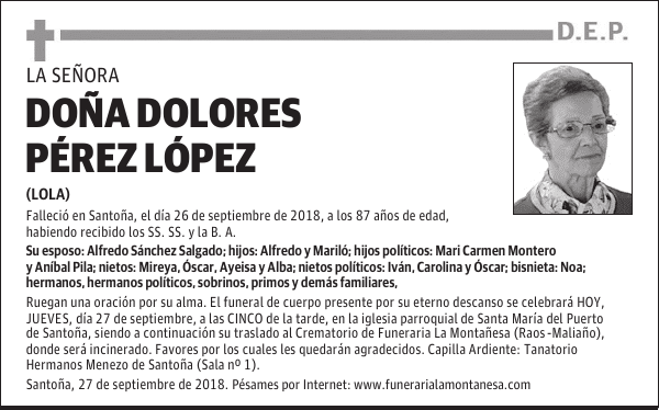 DOÑA DOLORES PÉREZ LÓPEZ