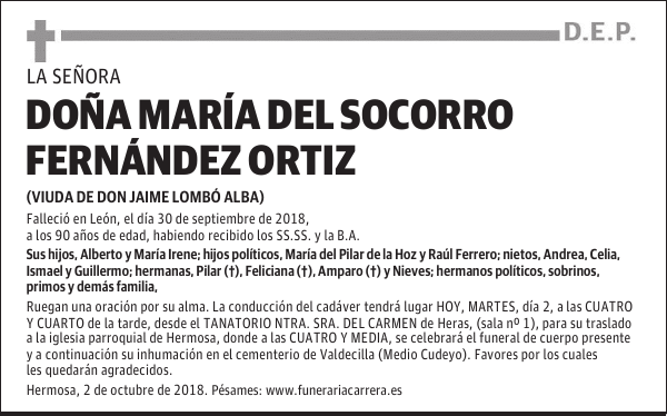 DOÑA MARÍA DEL SOCORRO FERNÁNDEZ ORTIZ