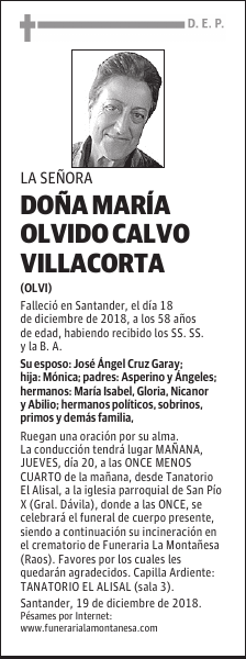 DOÑA MARÍA OLVIDO CALVO VILLACORTA
